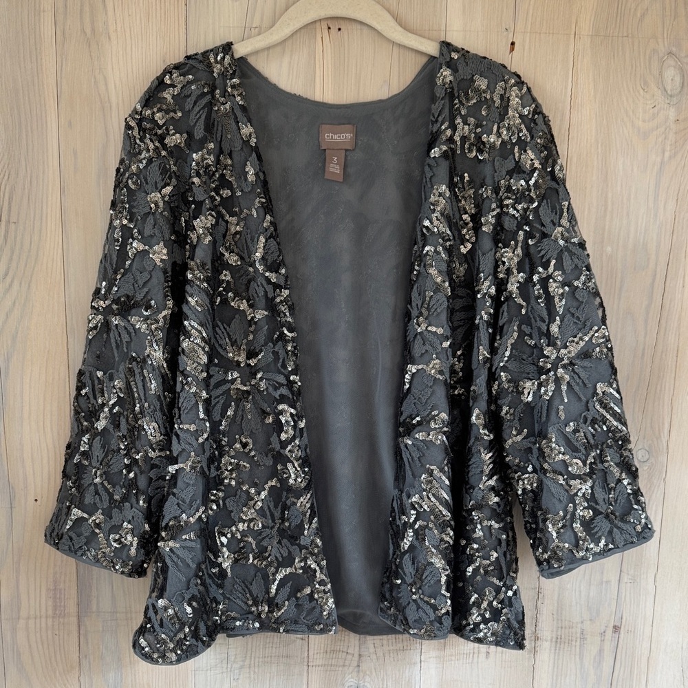 Chico’s Sequins Embroidered Jacket Size XL